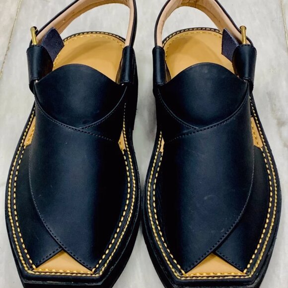 Black leather men's sandals, handmade