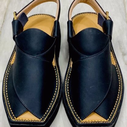 Black leather men's sandals, handmade