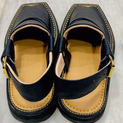 Black leather men's sandals, handmade