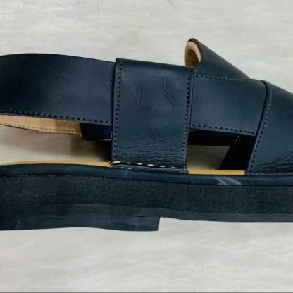 Black leather men's sandals, handmade