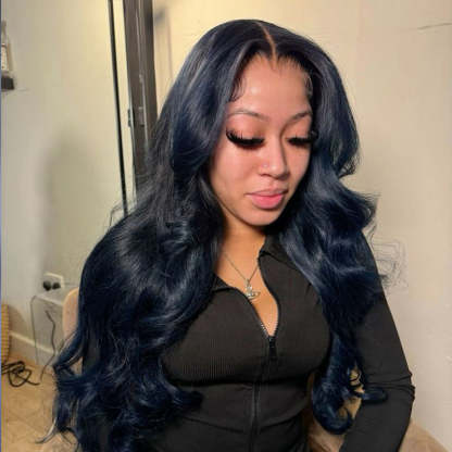 Sale | Glueless Midnight Blue 7x6/13x6 FULL Lace Frontal Wig 16"-34" Colored Human Hair Wigs