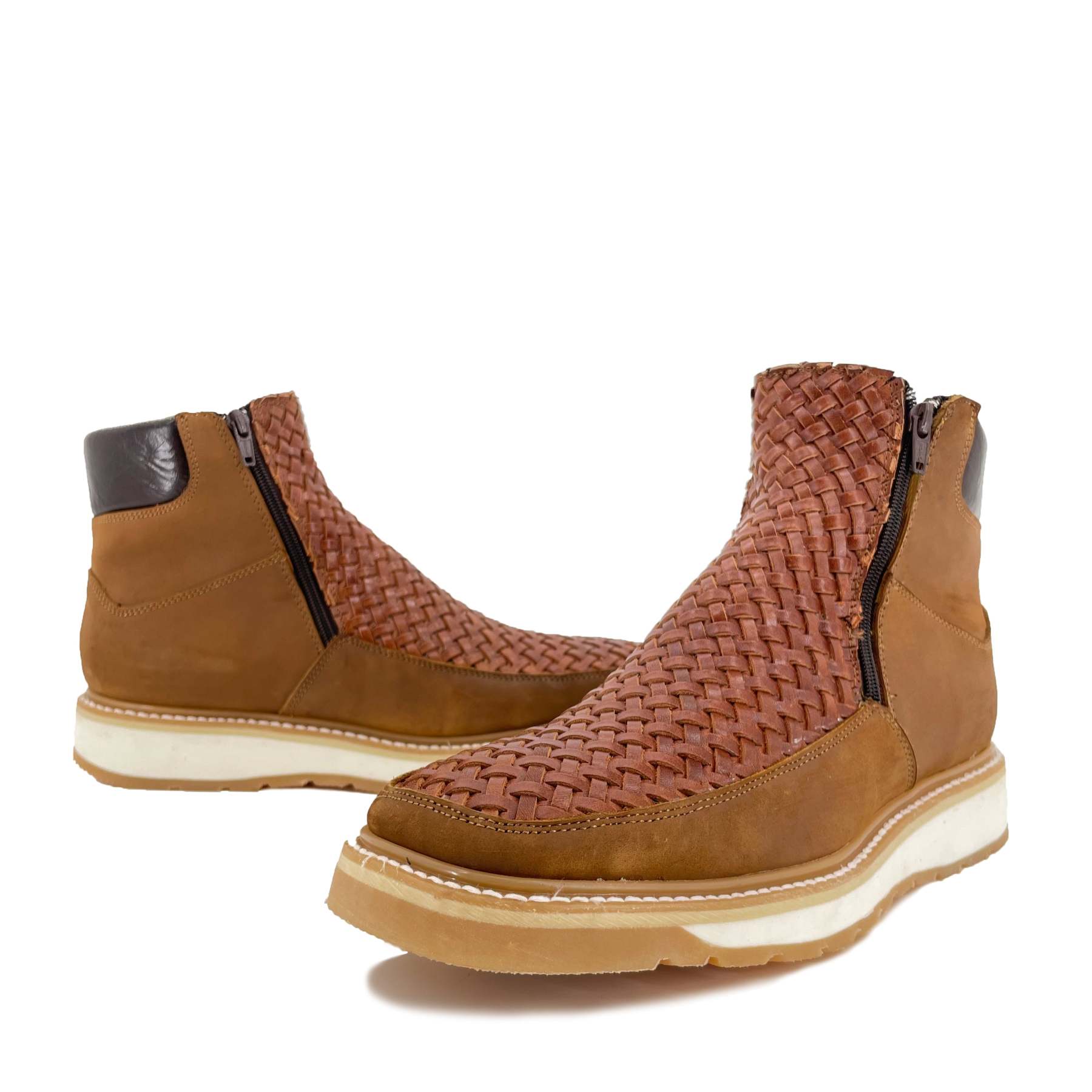 Men’s Western Woven Boots - Cognac With Double Zipper
