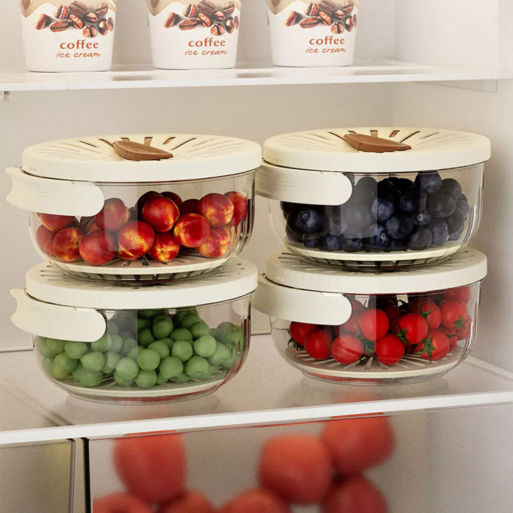 Fruits Drain Baskets with Lid Colander Portable Fridge Food Storage Containers