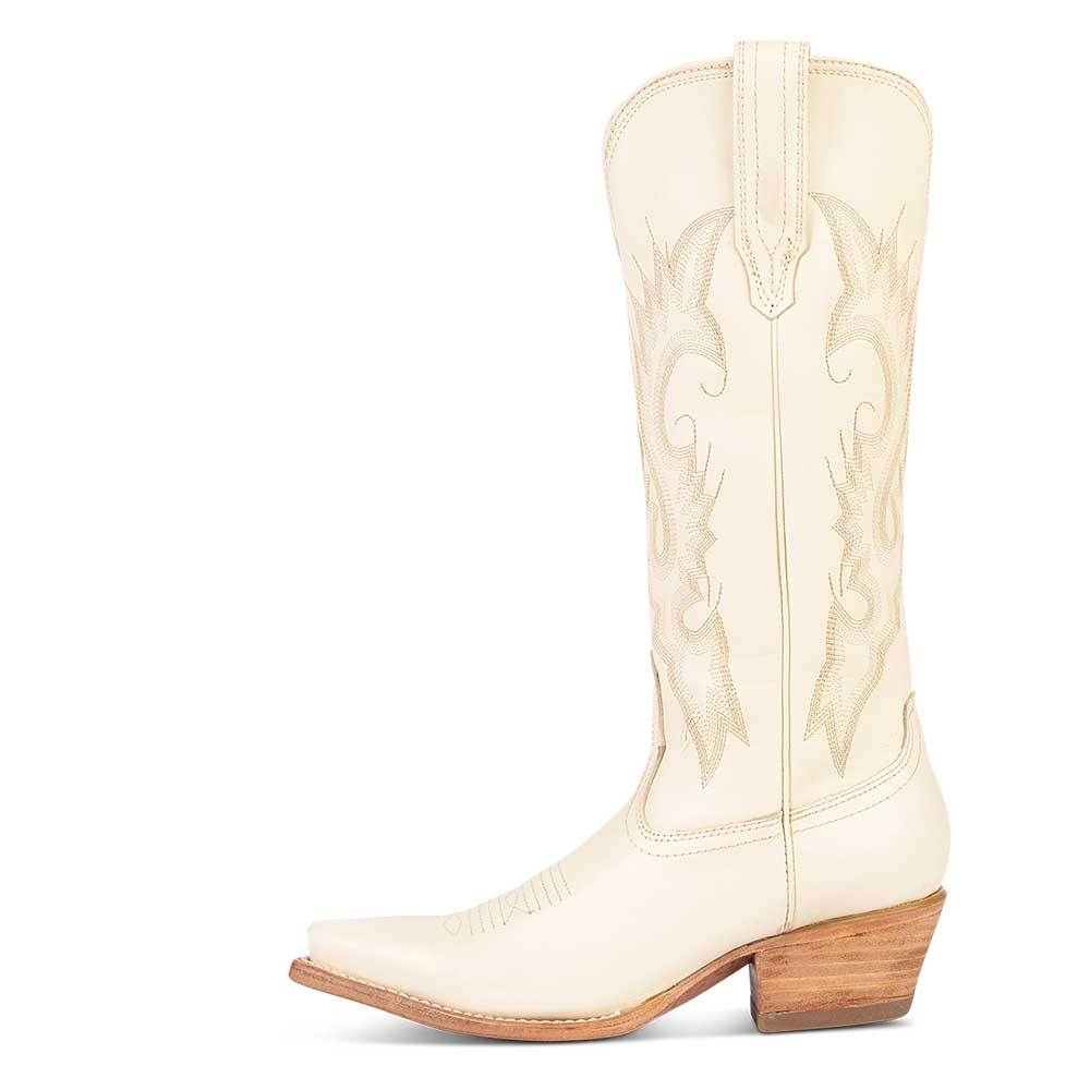 Ivory Pointed Toe Chunky Heel Vintage Knee-High Women's Cowboy Boots