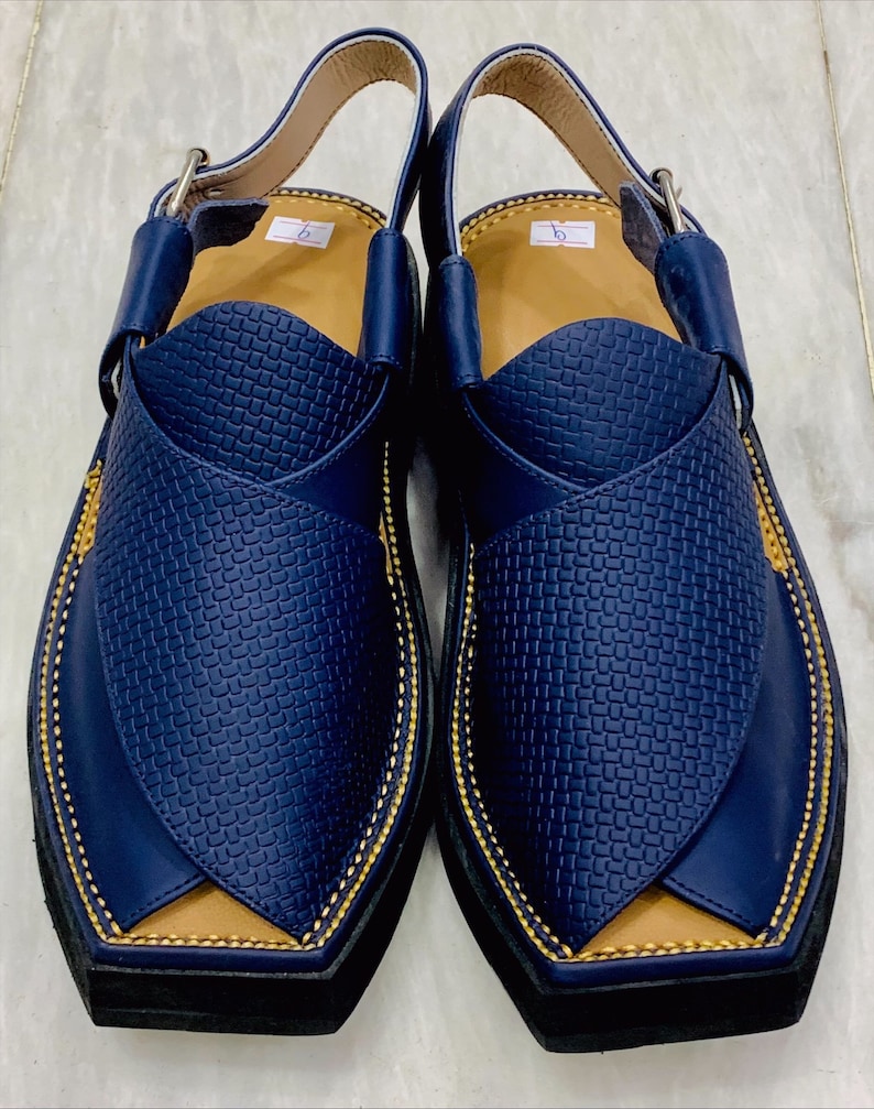 Blue Leather Sandals, Handmade Peshawari Chappal, Traditional Leather Blue Sandals For Men, Comfortable and Stylish Gents Shoes, Foot Wear