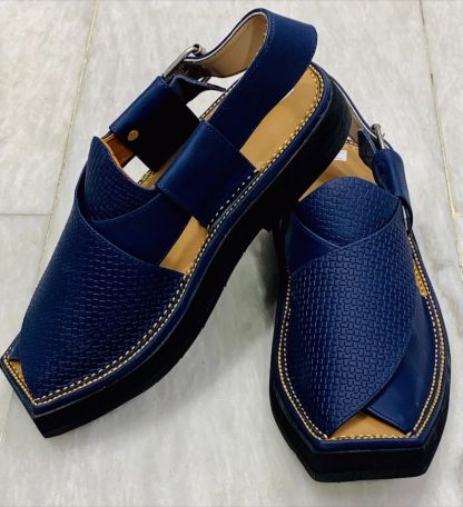 Blue Leather Sandals, Handmade Peshawari Chappal, Traditional Leather Blue Sandals For Men, Comfortable and Stylish Gents Shoes, Foot Wear