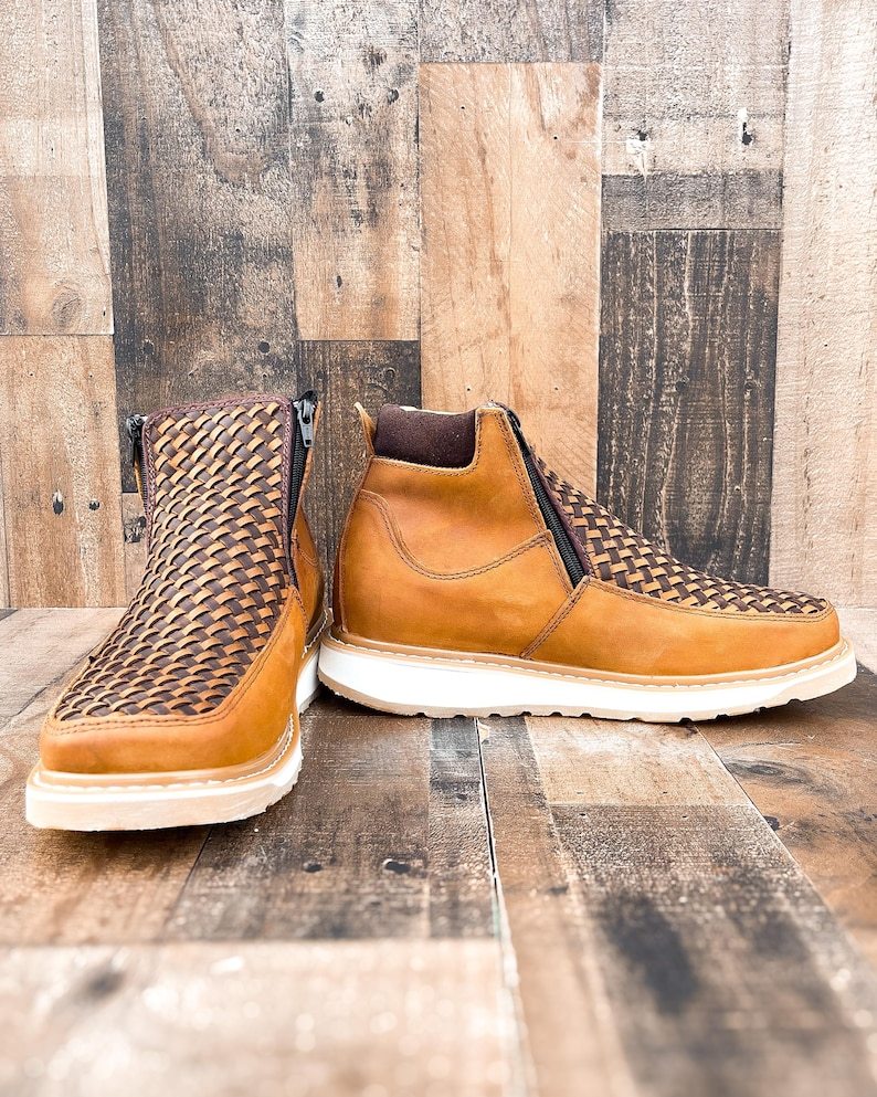Handcrafted Men's Cowboy WORK BOOT Double Zipper Boots/ Boots Zipper Square toe/ Square Toe Half Boots Botines Vaqueros/ Zapato Cierres piel