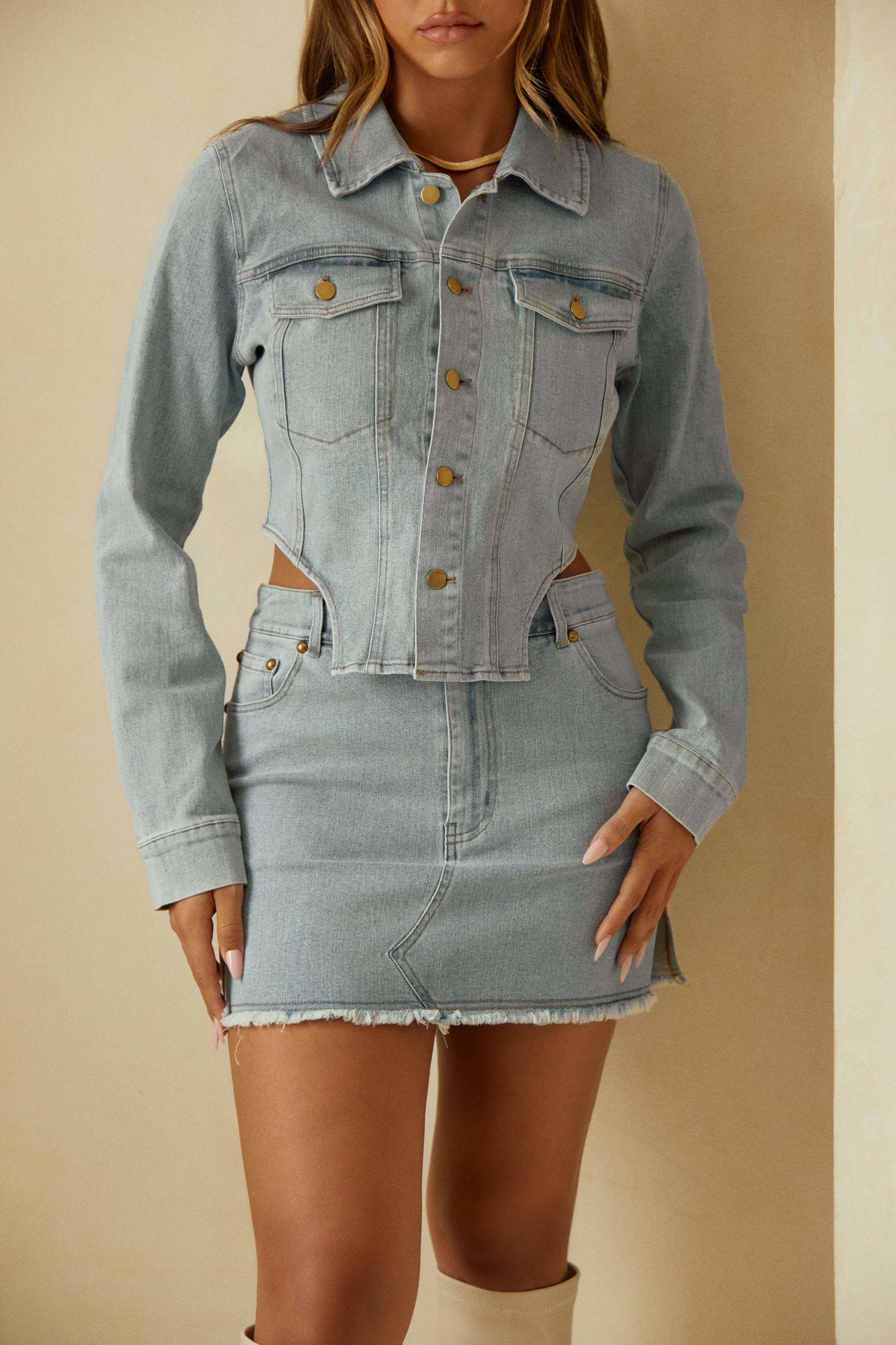 Shayla Two Piece Denim Set - Denim-Laseno.All Rights Reserved.