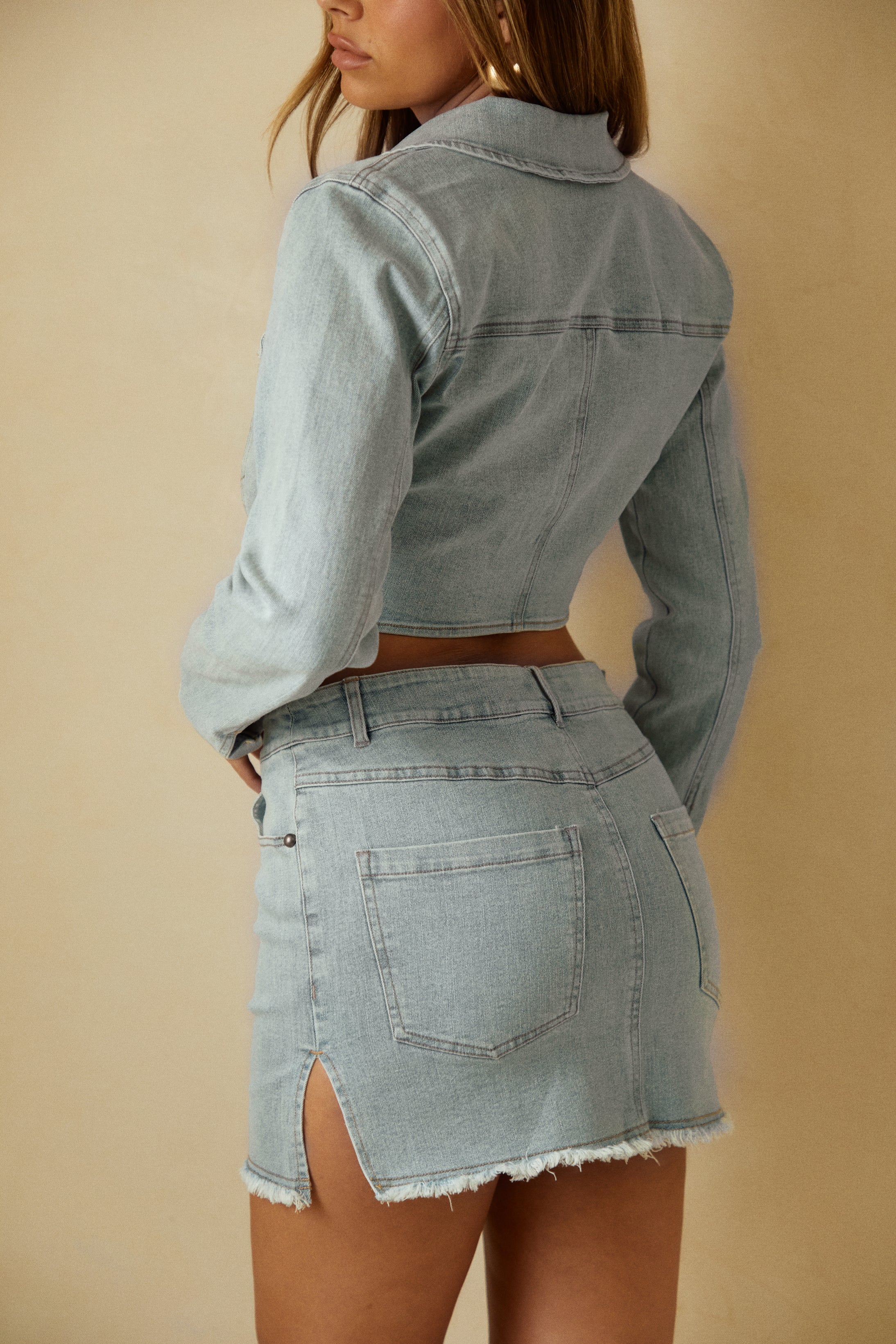 Shayla Two Piece Denim Set - Denim-Laseno.All Rights Reserved.