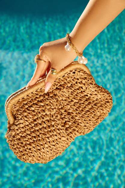 Sea You Soon Woven Straw Crossbody Handbag - Khaki-Laseno.All Rights Reserved.