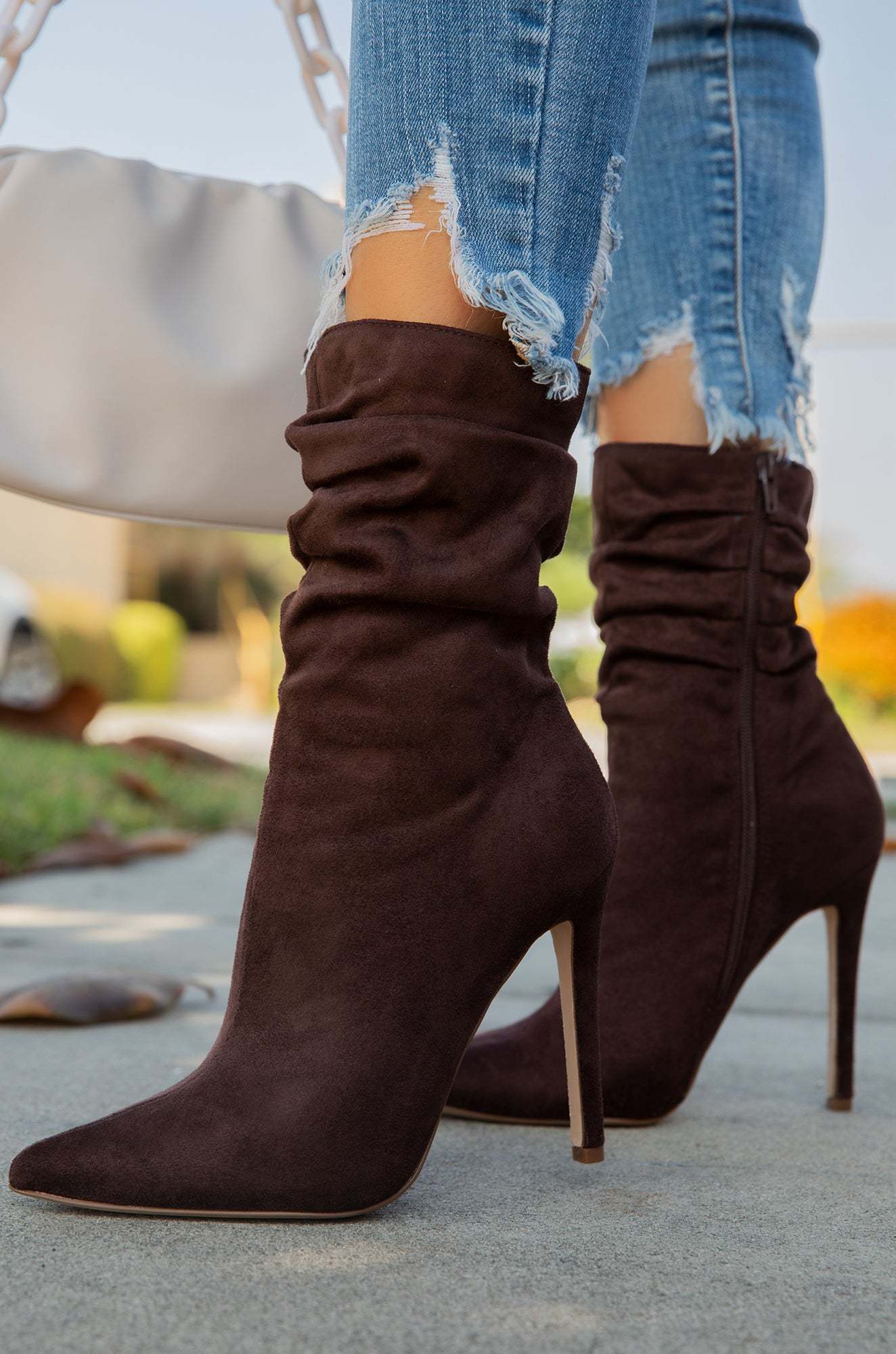 Solemate Ruched Detailed Ankle Heel Boots - Brown-Laseno.All Rights Reserved.