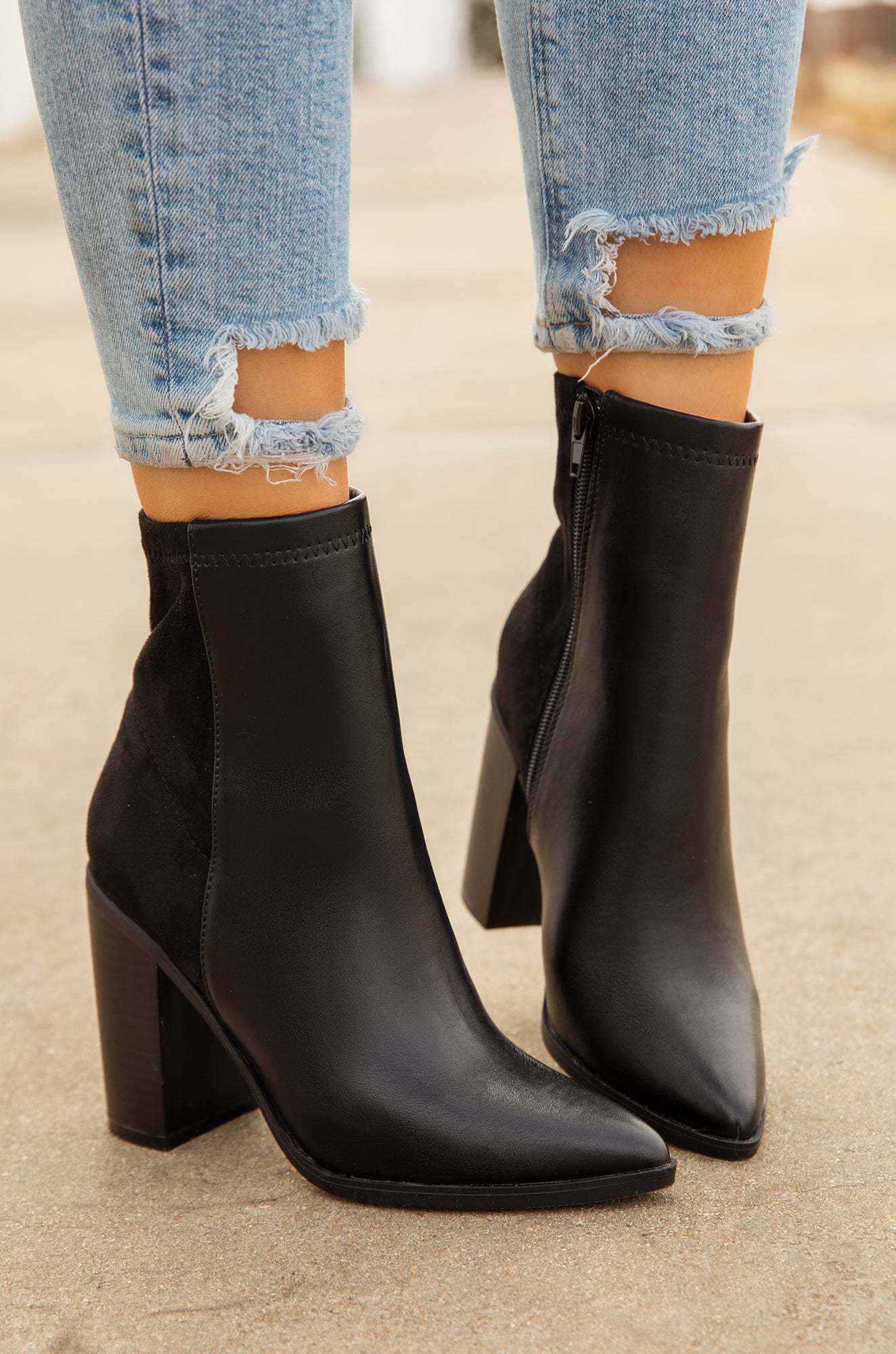Triumph Block Heel Ankle Boots - Black-Laseno.All Rights Reserved.