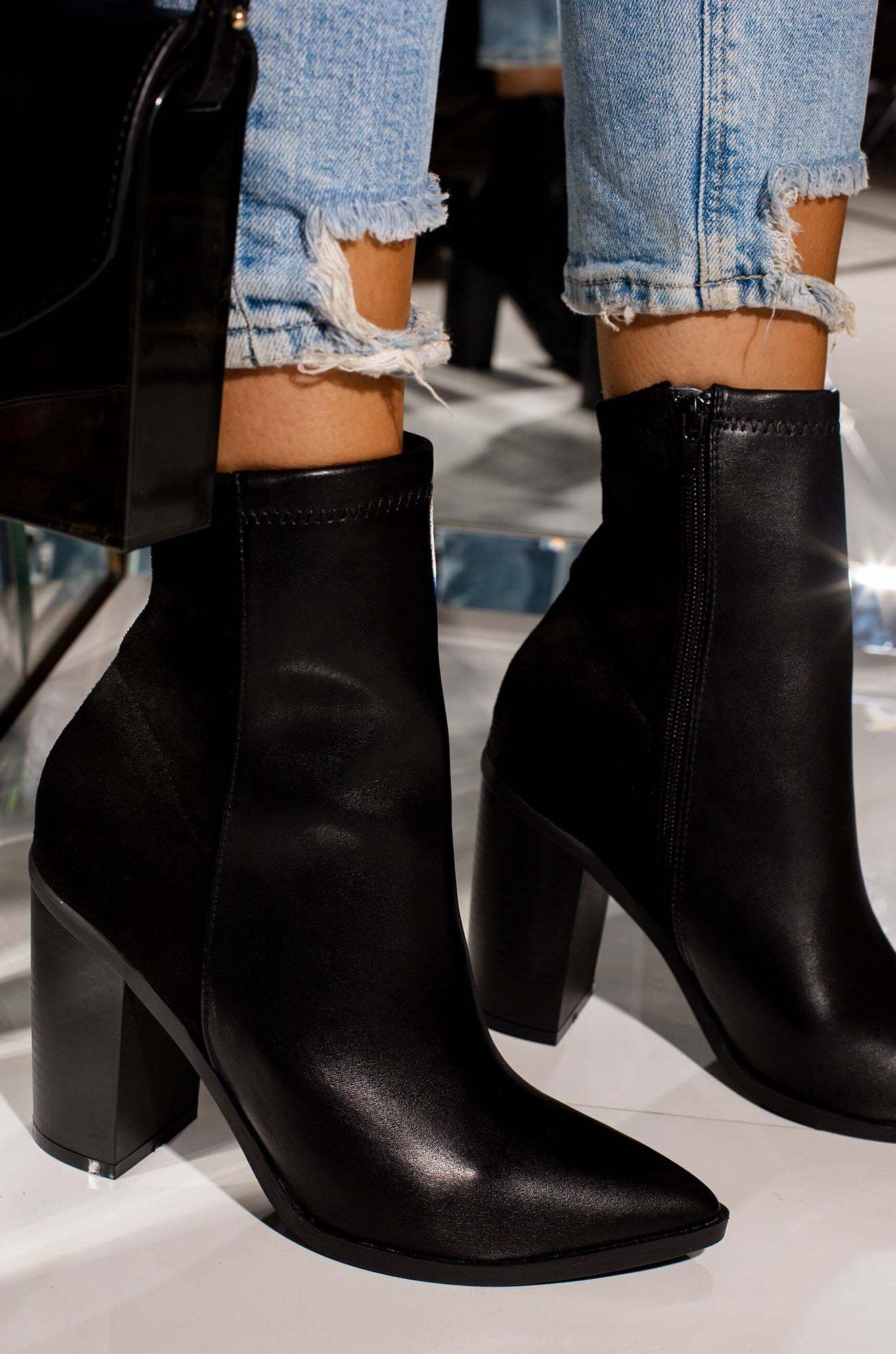 Triumph Block Heel Ankle Boots - Black-Laseno.All Rights Reserved.