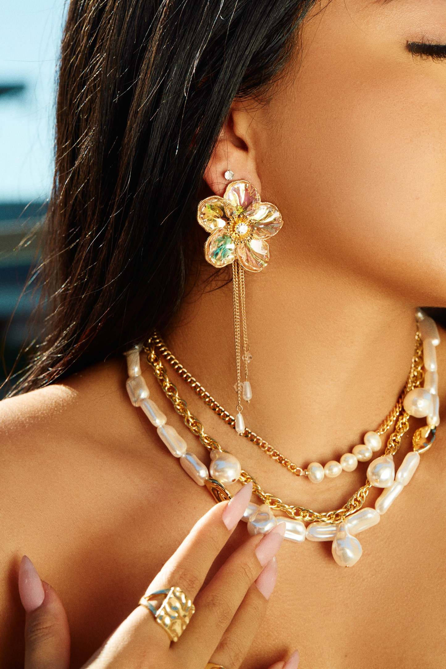 Loriana Faux Pearl Necklace - White-Laseno.All Rights Reserved.