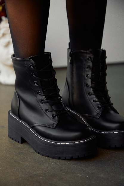 Remi Lace Up Combat Boots - Black-Laseno.All Rights Reserved.