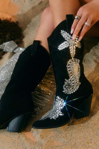 Rock The Rodeo Embellished Cowgirl Boots - Black-Laseno.All Rights Reserved.