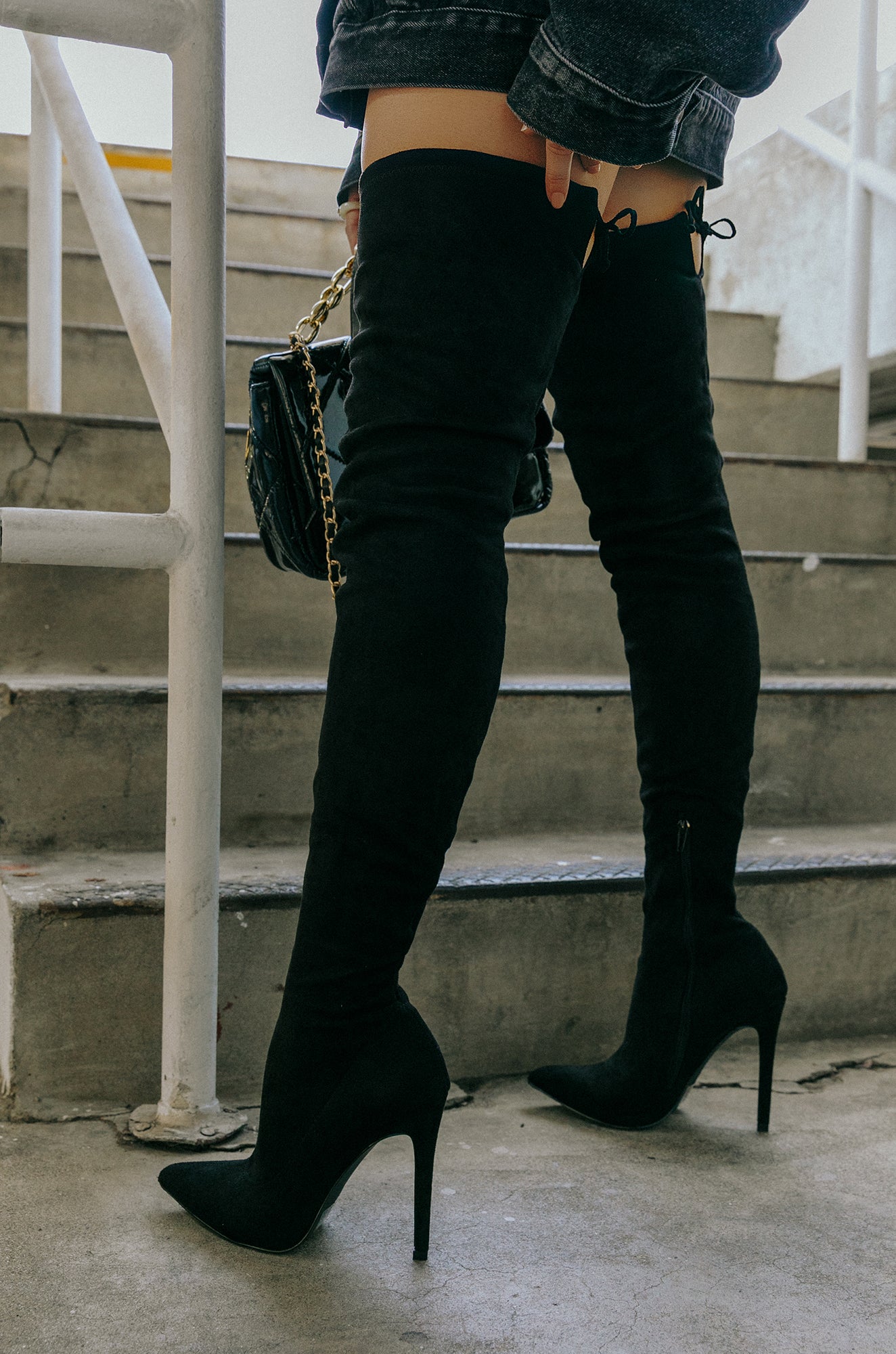 Groundbreaking Over The Knee High Heel Boots - Black-Laseno.All Rights Reserved.