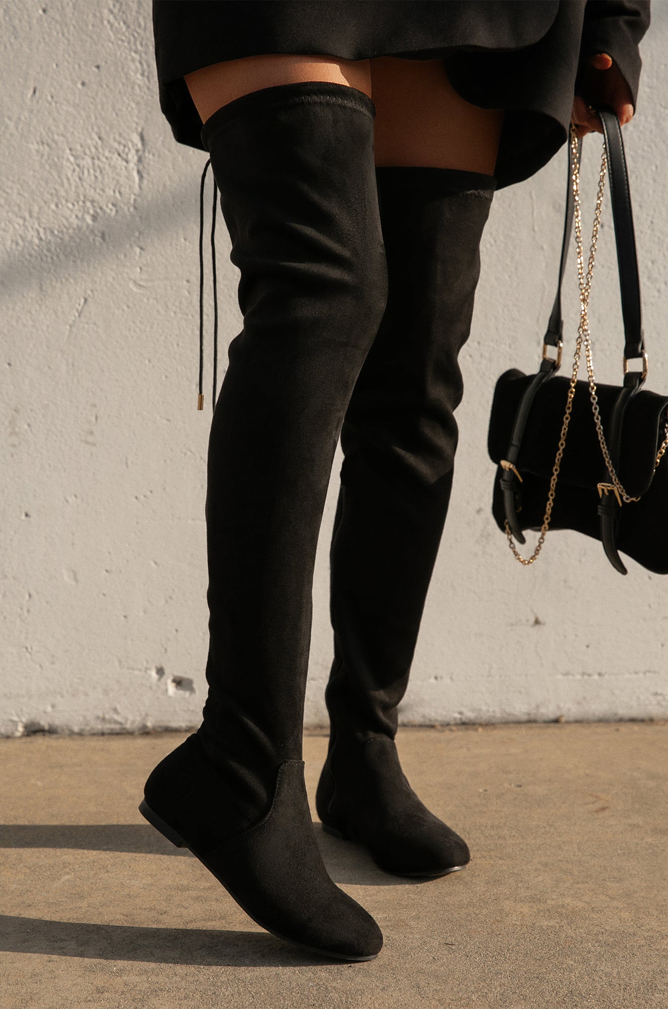 Strut & Slay Over The Knee Boots - Black-Laseno.All Rights Reserved.