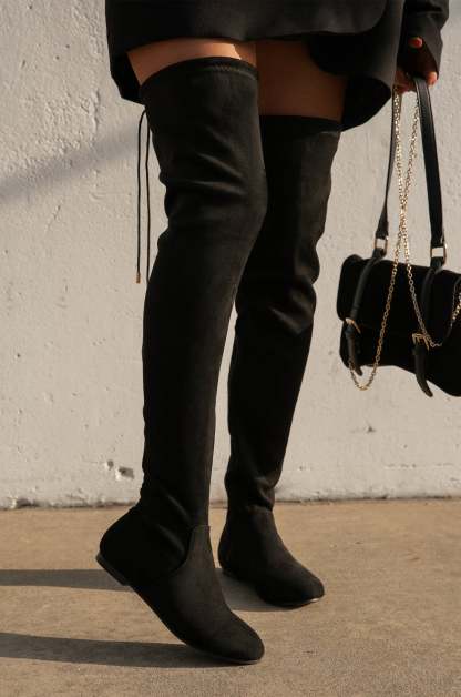 Strut & Slay Over The Knee Boots - Black-Laseno.All Rights Reserved.