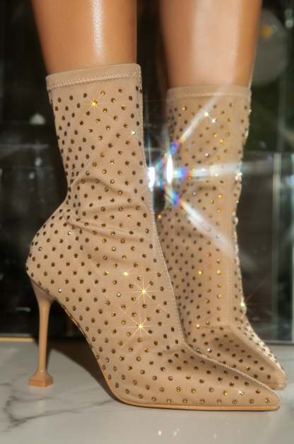Spend Money Embellished Pointed Toe Bootie - Nude-Laseno.All Rights Reserved.