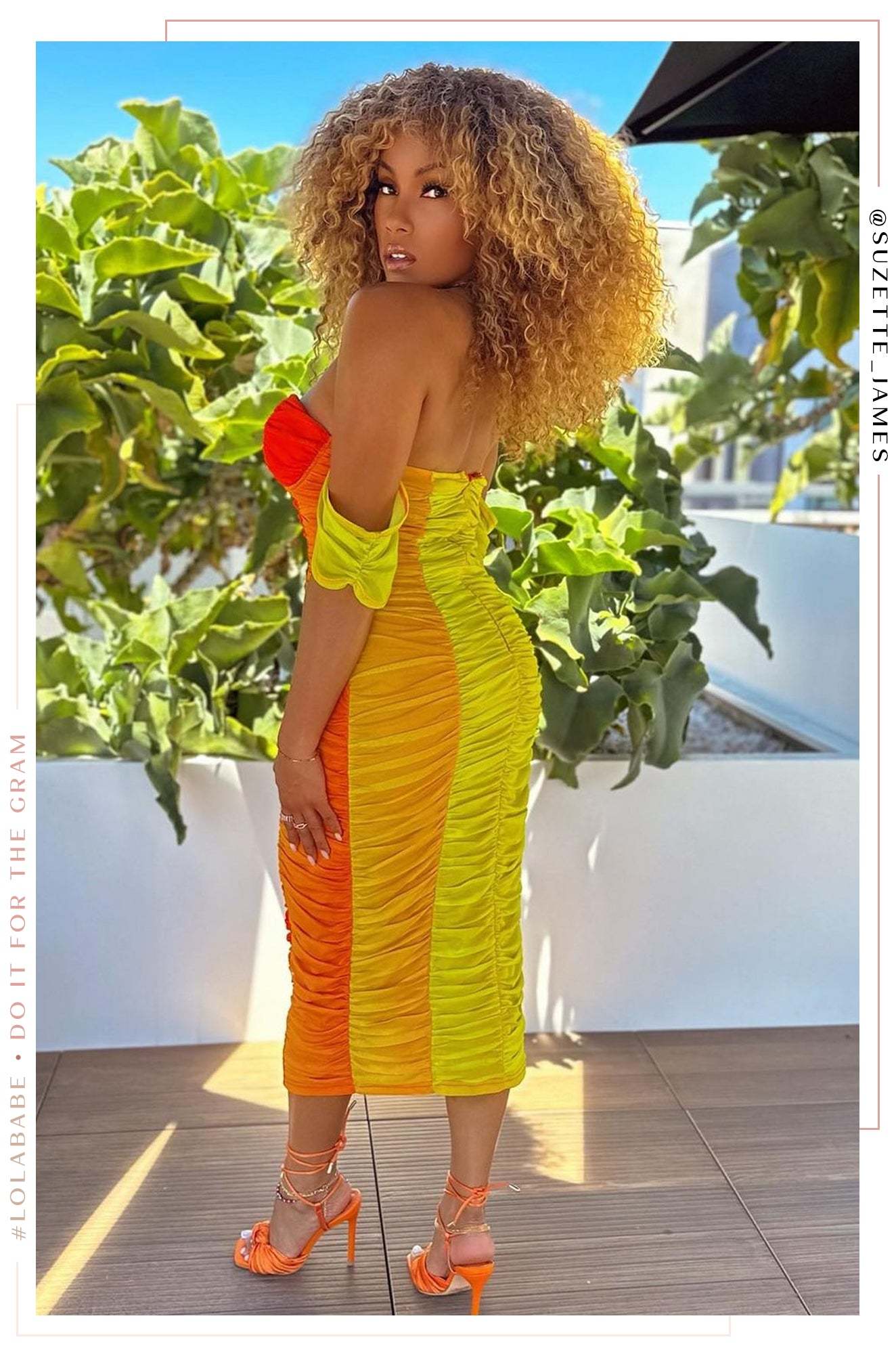 Paloma Ruched Midi Dress - Orange-Laseno.All Rights Reserved.