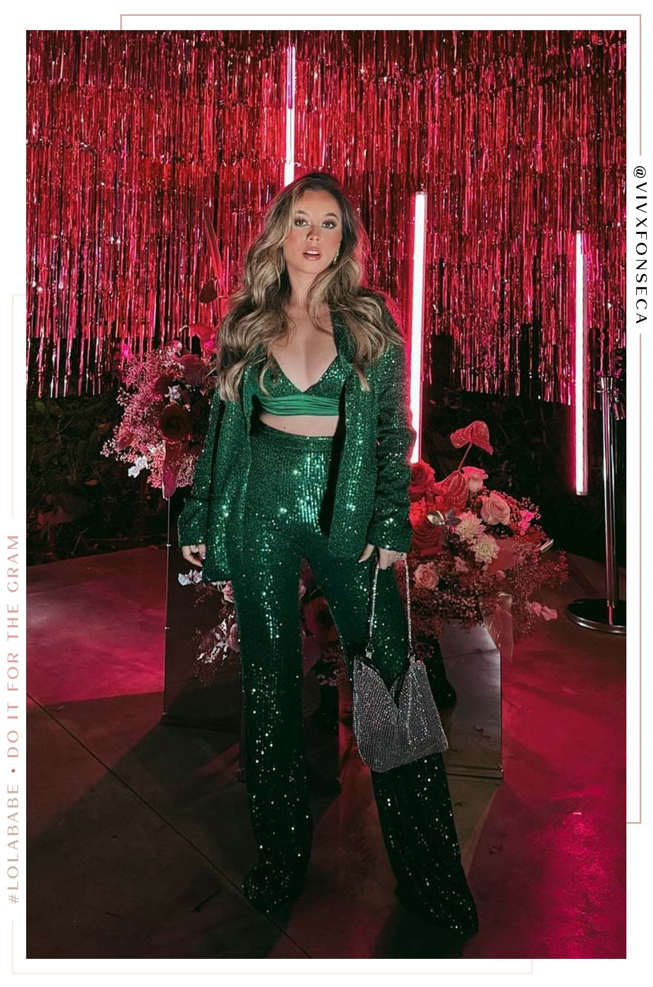 Lush Holiday Sequin Two Piece Set - Green-Laseno.All Rights Reserved.