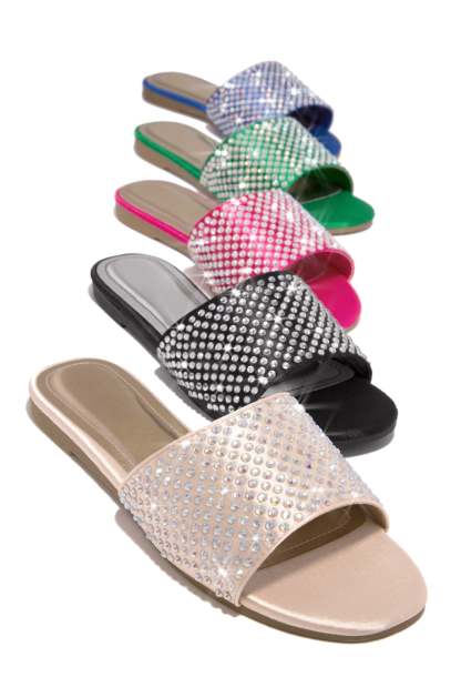 Ula Embellished Slip On Sandals - Green-Laseno.All Rights Reserved.