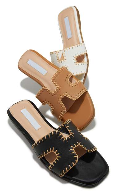 Noelle Slip On Sandals - Tan-Laseno.All Rights Reserved.