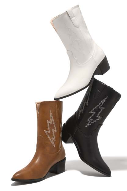 Mainstage Moment Stacked Heel Boots - Cognac-Laseno.All Rights Reserved.