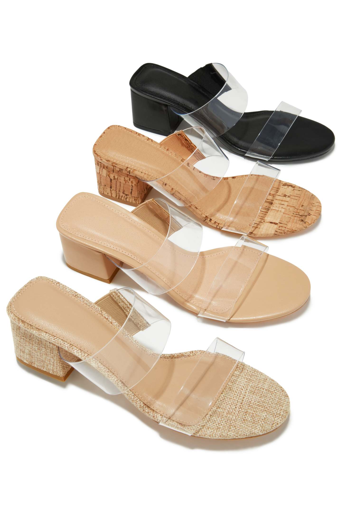 Yara Clear Strap Block Mid Heel Mules - Nude-Laseno.All Rights Reserved.