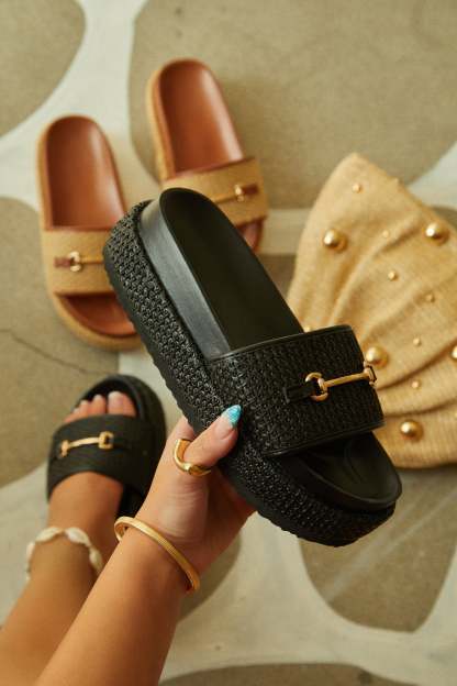 Polina Platform Slip On Sandals - Black-Laseno.All Rights Reserved.