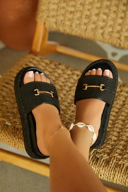 Polina Platform Slip On Sandals - Black-Laseno.All Rights Reserved.