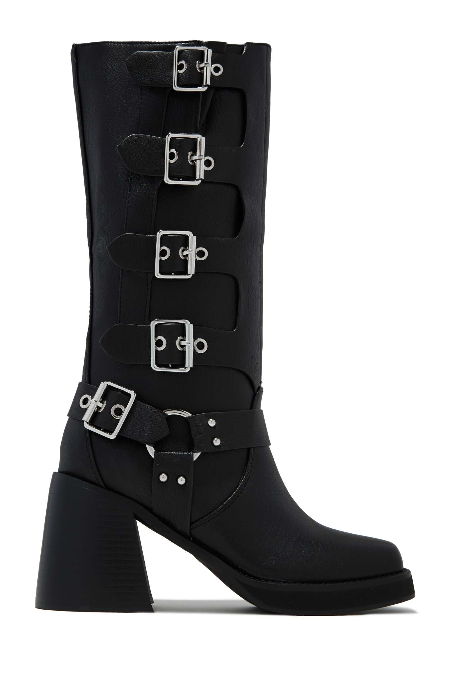 Imani Moto Block Heel Boots - Black-Laseno.All Rights Reserved.