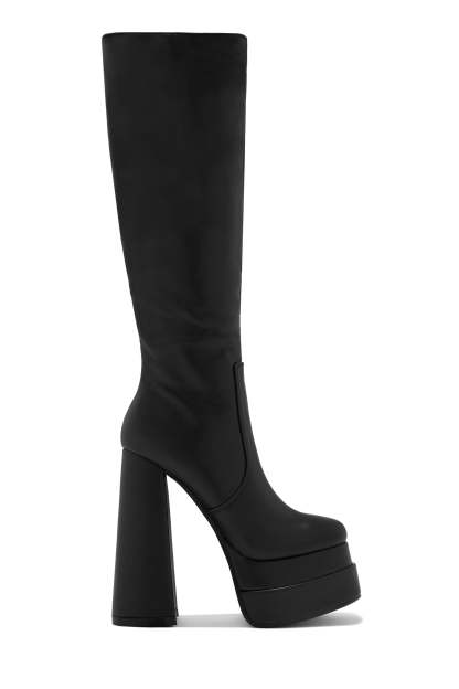 Xena Platform Block Heel Boots - Red-Laseno.All Rights Reserved.