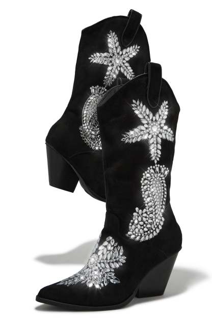 Rock The Rodeo Embellished Cowgirl Boots - Black-Laseno.All Rights Reserved.