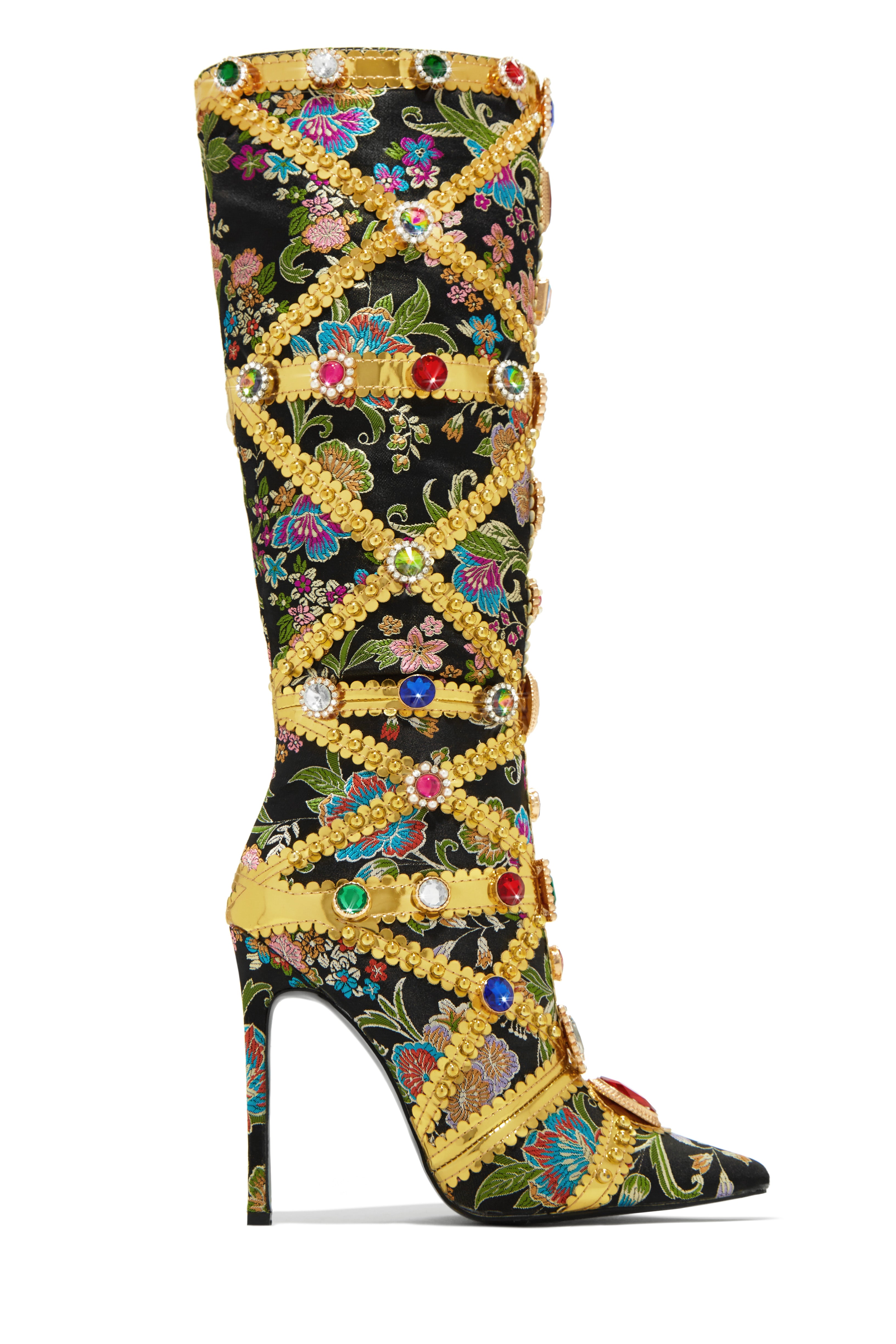 Masterpiece Embellished Knee High Heel Boots - Pink-Laseno.All Rights Reserved.