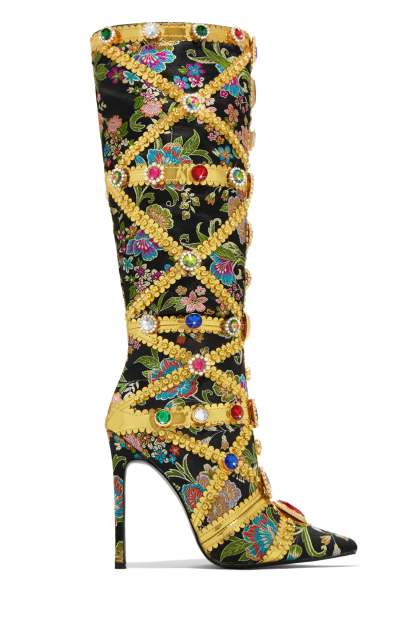 Masterpiece Embellished Knee High Heel Boots - Pink-Laseno.All Rights Reserved.