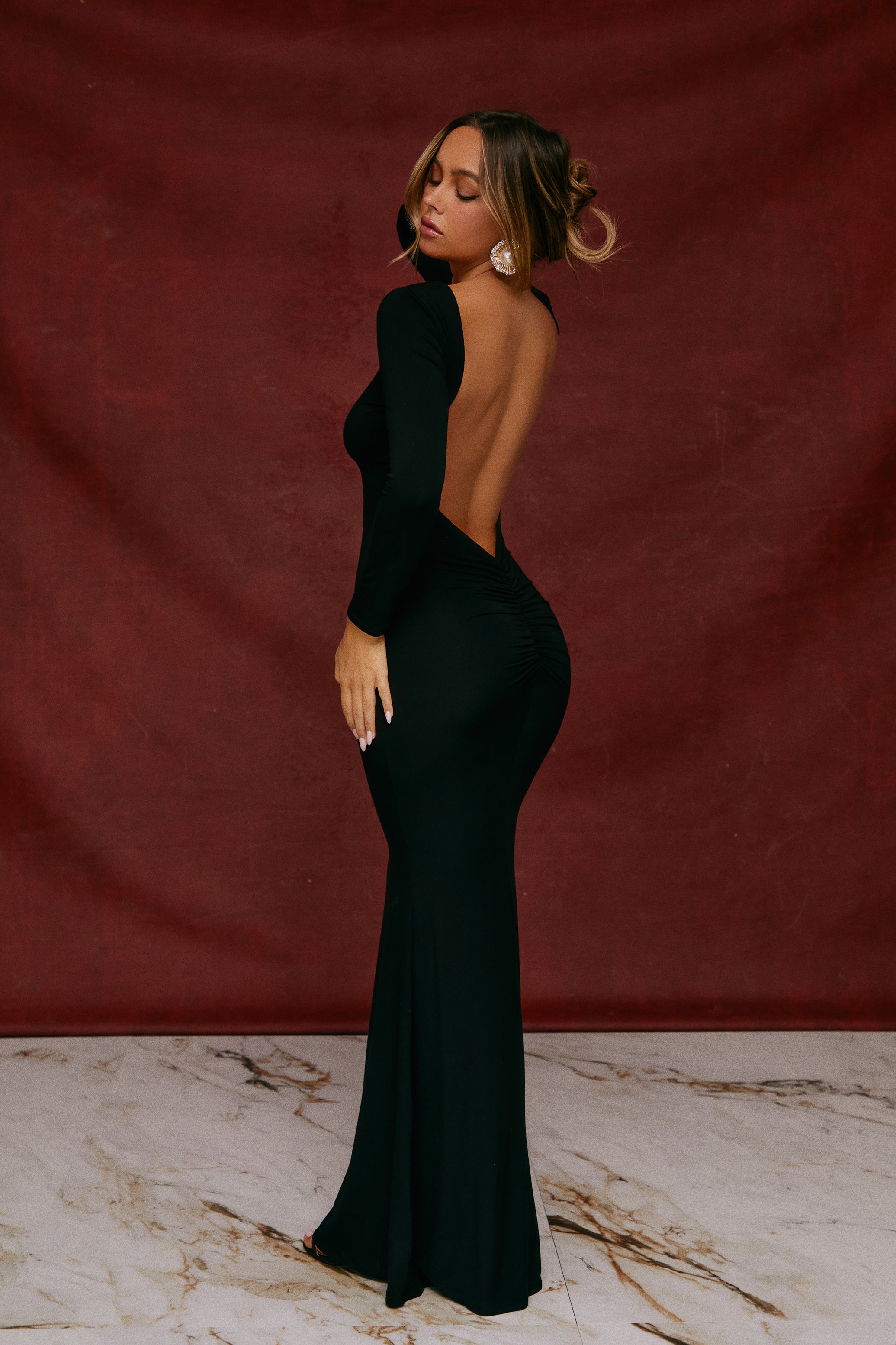 Zarai Long Sleeve Maxi Dress - Black-Laseno.All Rights Reserved.