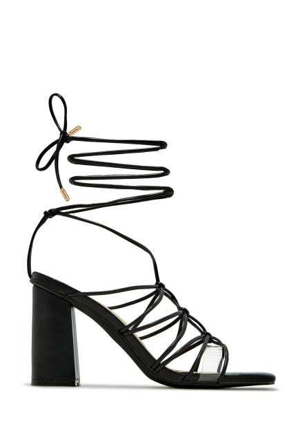 Palmera Lace Up Block Heels - Nude-Laseno.All Rights Reserved.