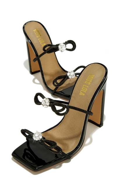Life Is A Party Embellished High Heel Mules - Black-Laseno.All Rights Reserved.