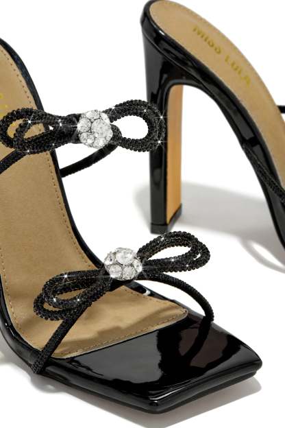 Life Is A Party Embellished High Heel Mules - Black-Laseno.All Rights Reserved.