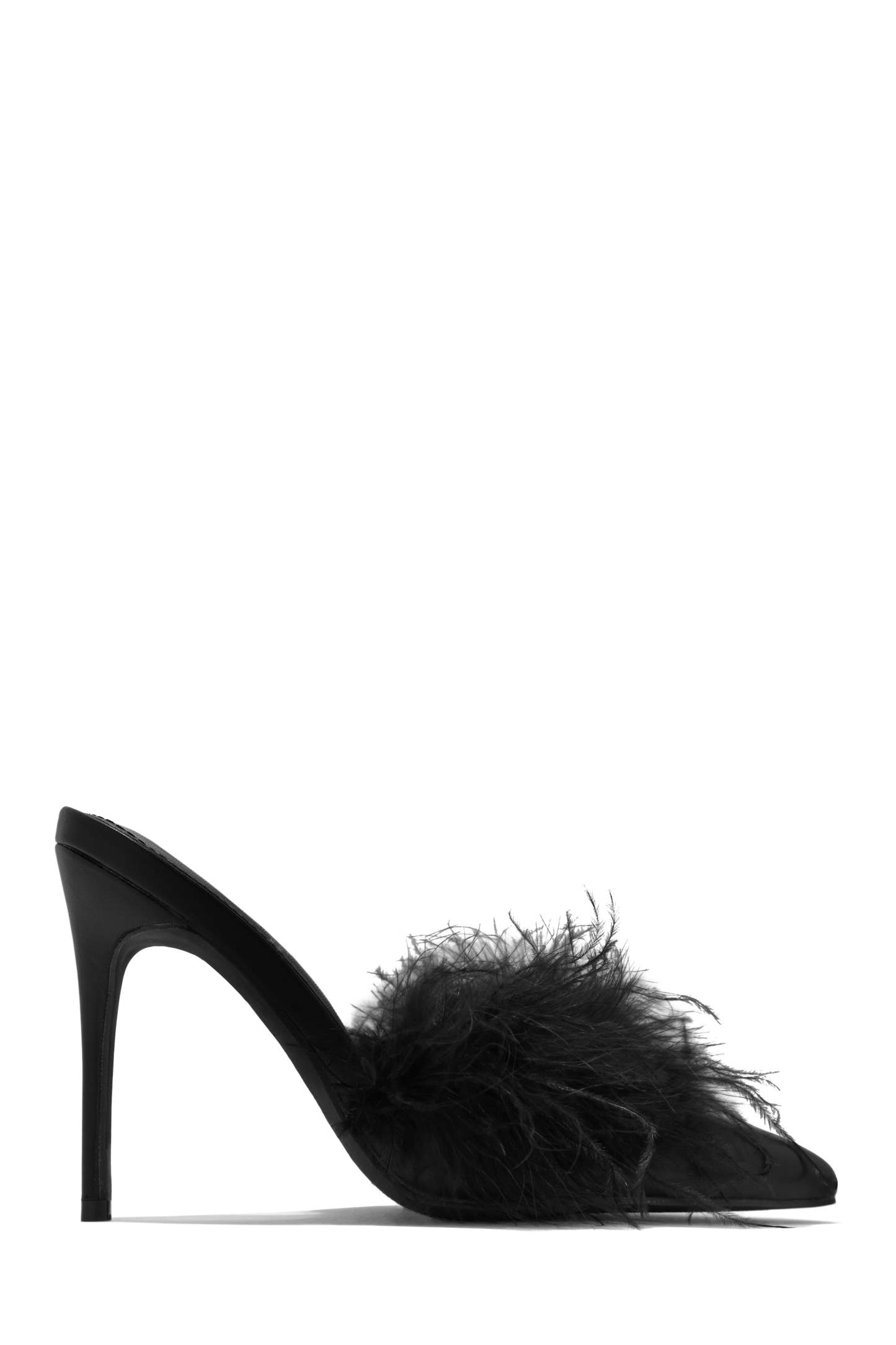 Lorelai Faux Feather Mule Heels - Pink-Laseno.All Rights Reserved.