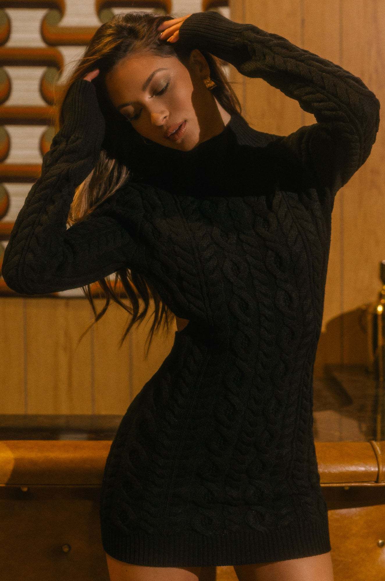 Think Of Me Long Sleeve Sweater Mini Dress - Black-Laseno.All Rights Reserved.