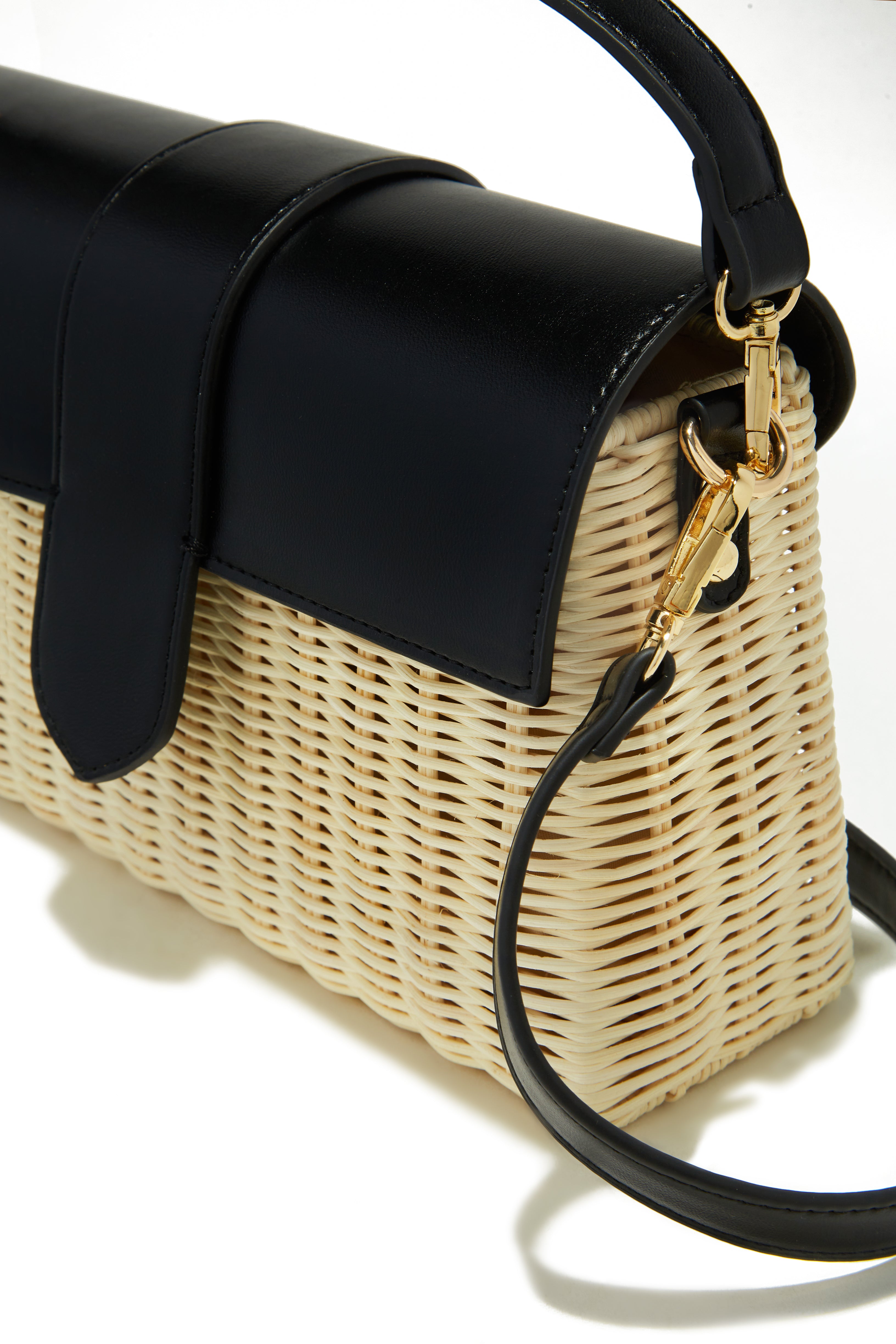 Ysabel Woven Straw Crossbody Bag - Black-Laseno.All Rights Reserved.