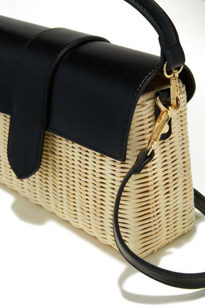 Ysabel Woven Straw Crossbody Bag - Black-Laseno.All Rights Reserved.
