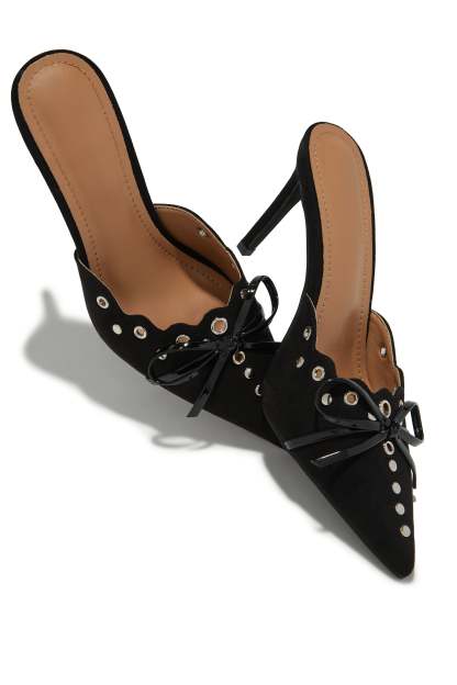 Sylvia Pump Heel Mules - Black-Laseno.All Rights Reserved.
