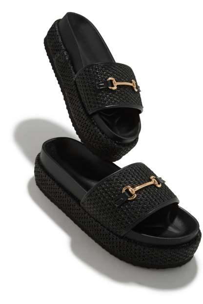 Polina Platform Slip On Sandals - Black-Laseno.All Rights Reserved.