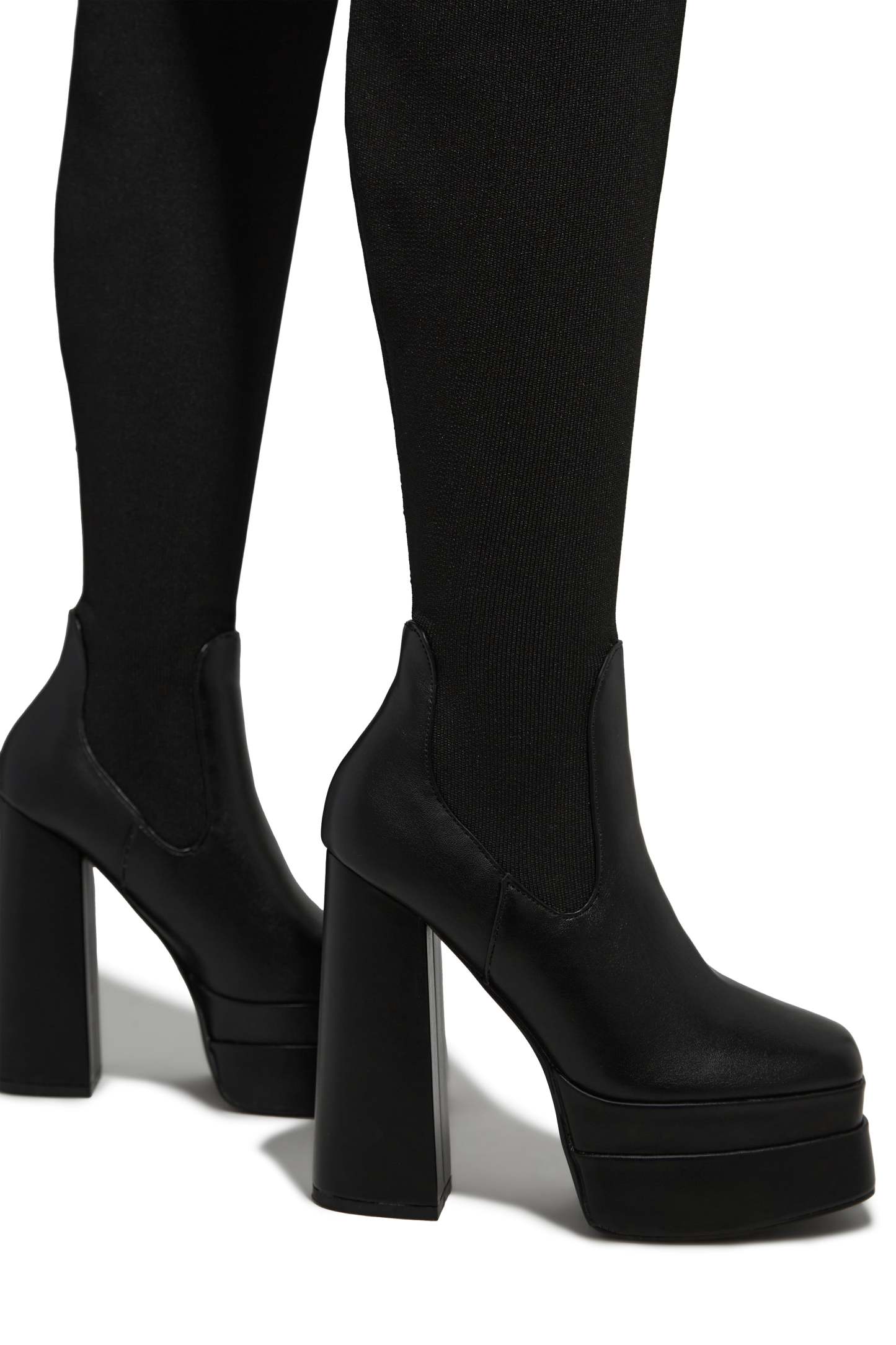 Nelle Over The Knee Platform Block Heel Boots - Black Pu-Laseno.All Rights Reserved.