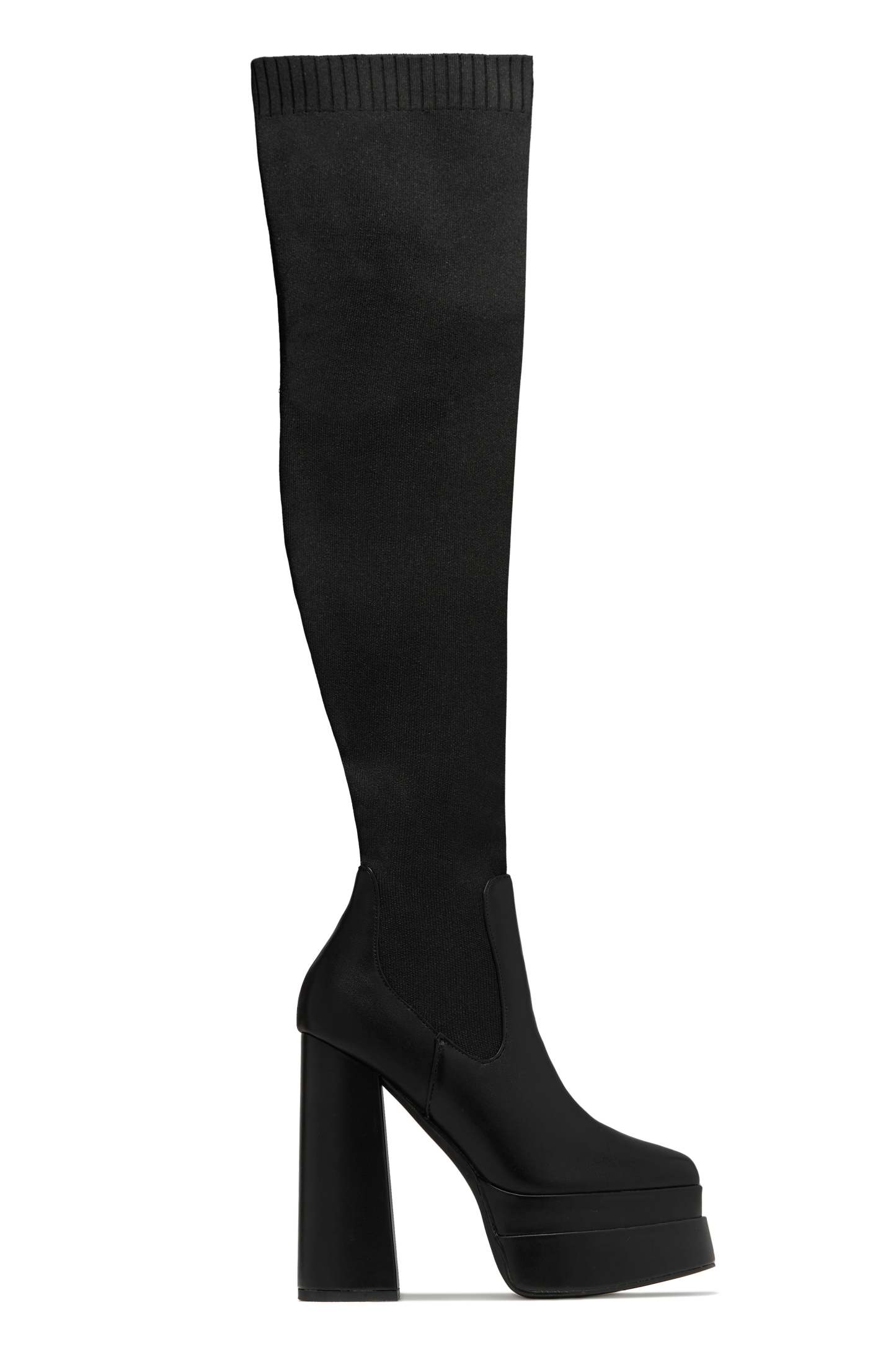 Nelle Over The Knee Platform Block Heel Boots - Black Pu-Laseno.All Rights Reserved.