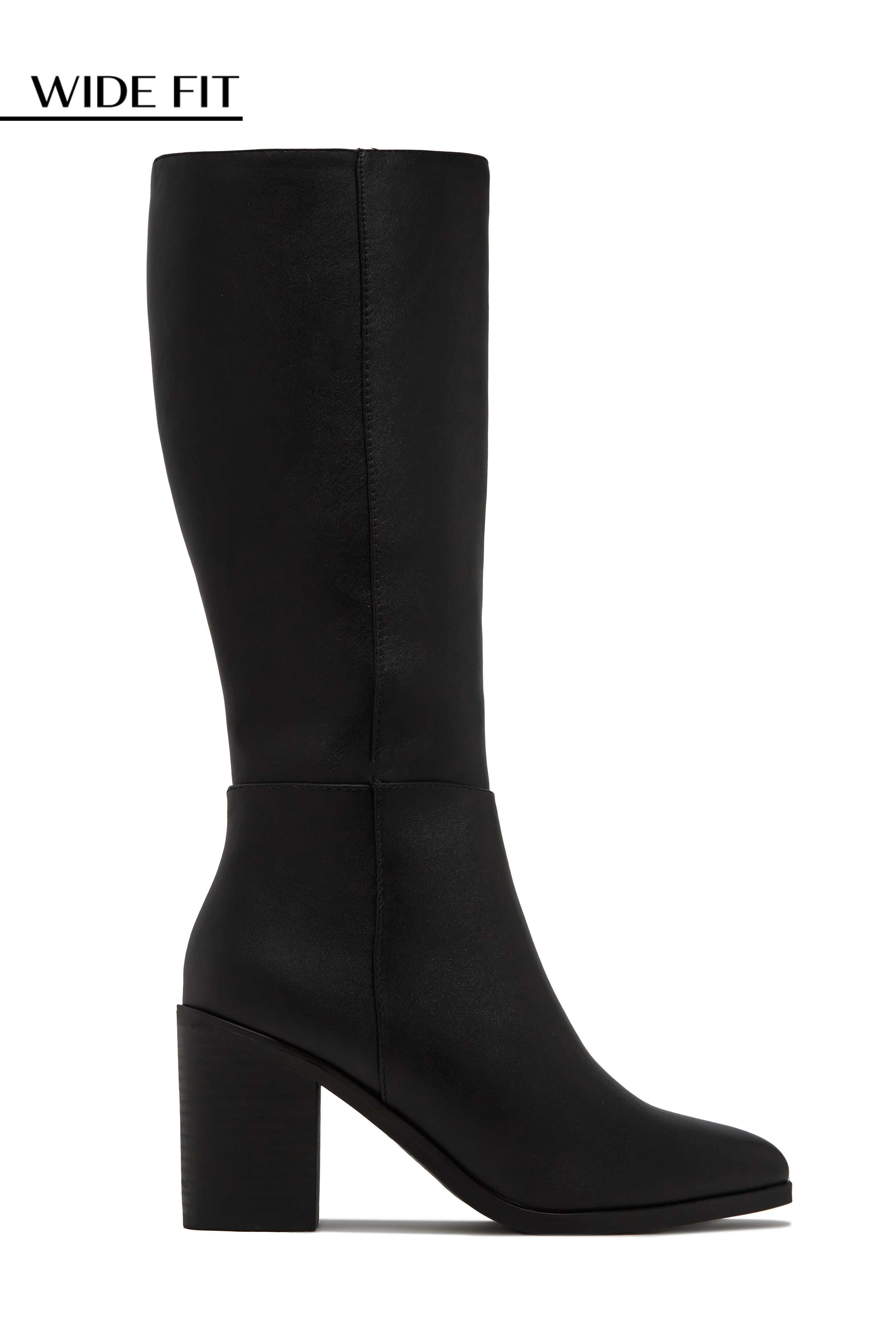 Draya Wide Fit Block Heel Boots - Black-Laseno.All Rights Reserved.